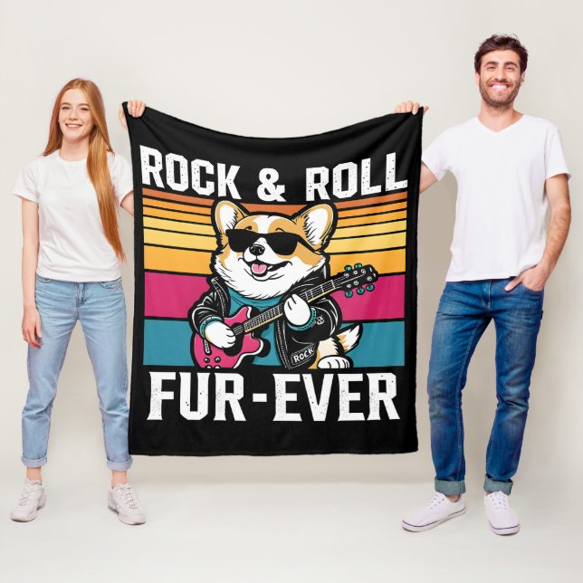 Fur-Ever Rock & Roll With A Rockin Corgi Fleece Blanket (In Situ)