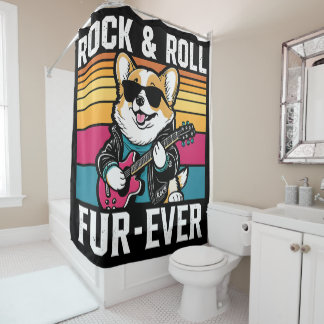 Fur-Ever Rock & Roll With A Rockin Corgi Shower Curtain