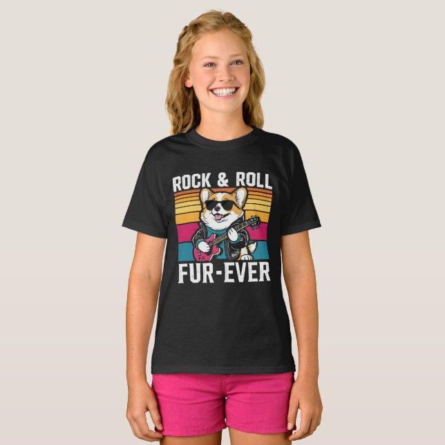 Fur-Ever Rock & Roll With A Rockin Corgi T-Shirt (Front Full)