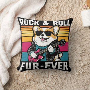 Fur-Ever Rock & Roll With A Rockin Corgi Throw Pillow