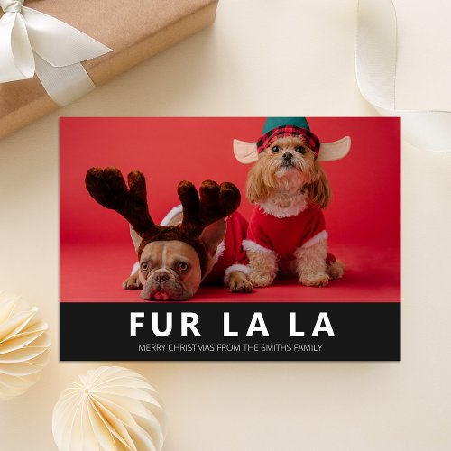Fur La La Black Modern Pet Christmas Photo Holiday Card