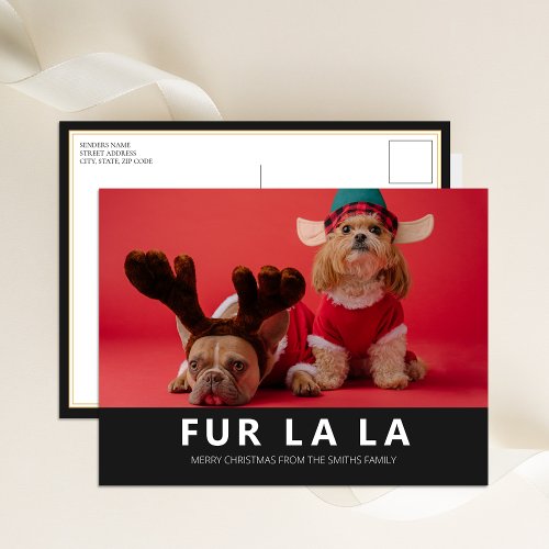 Fur La La Black Modern Pet Christmas Photo Holiday Postcard
