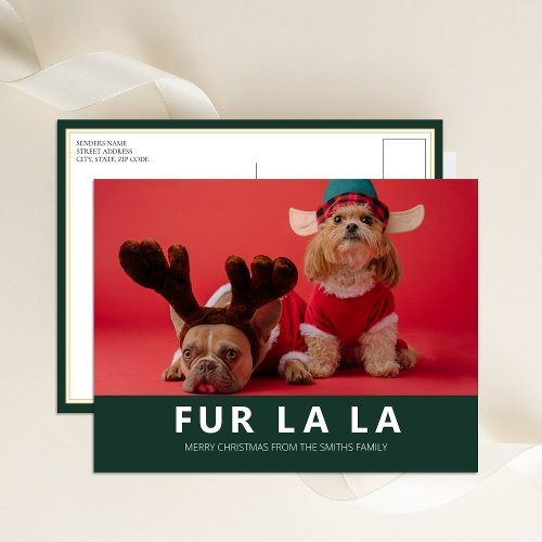 Fur La La Green Modern Pet Christmas Photo Holiday Postcard