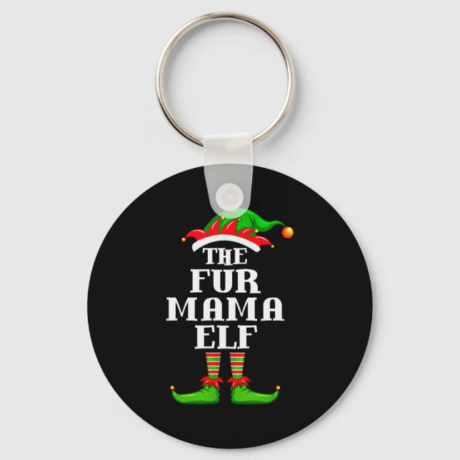 Fur Mama Elf Matching Family Group Christmas Party Keychain (Front)