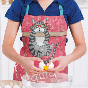 Fur Mama Funny Whimsical Cats Personalized Name Apron