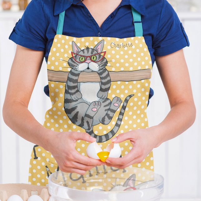 Fur Mama Funny Whimsical Cats Personalized Name Apron (Creator Uploaded)