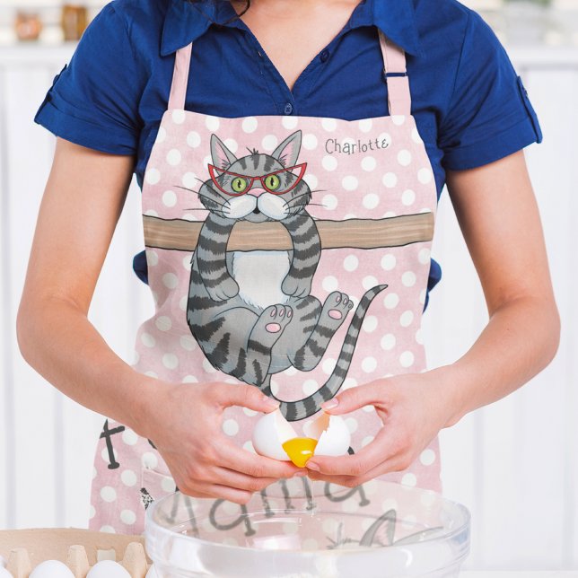 Fur Mama Funny Whimsical Cats Personalized Name Apron (Creator Uploaded)