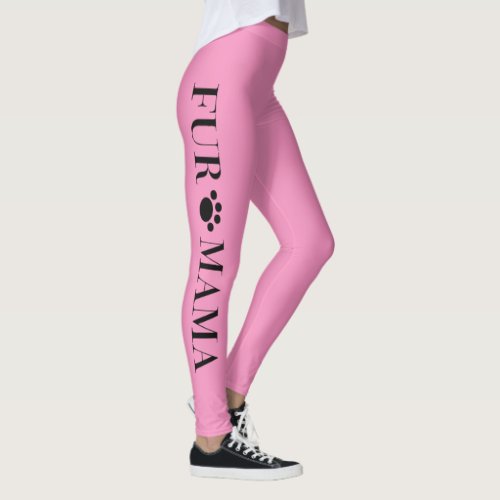 Fur Mama With Paw Pink Womens Leggings