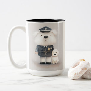 Fur-ociously brave...Poodle hero in blue Two-Tone Coffee Mug