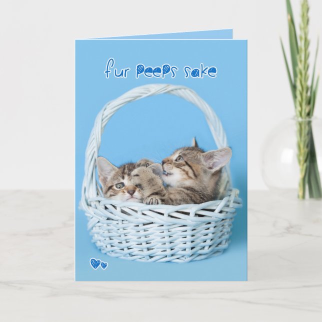 Fur Peeps Sake Two twin Easter Kittens Fighting Holiday Card (Front)