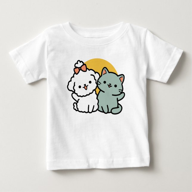 Fur-Real Friends Forever | Cute Cat & Dog Duo Baby T-Shirt (Front)