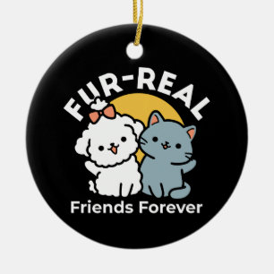 Fur-Real Friends Forever Cute Cat & Dog Duo Ceramic Ornament