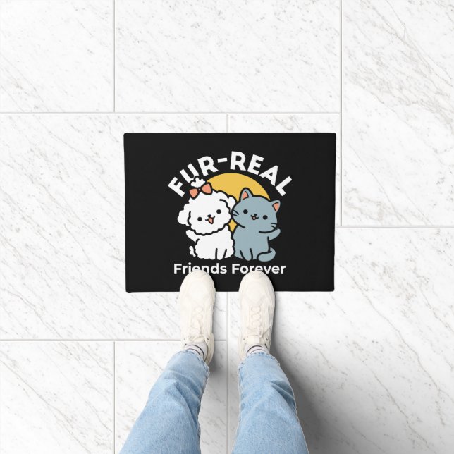 Fur-Real Friends Forever | Cute Cat & Dog Duo Doormat (Indoor)