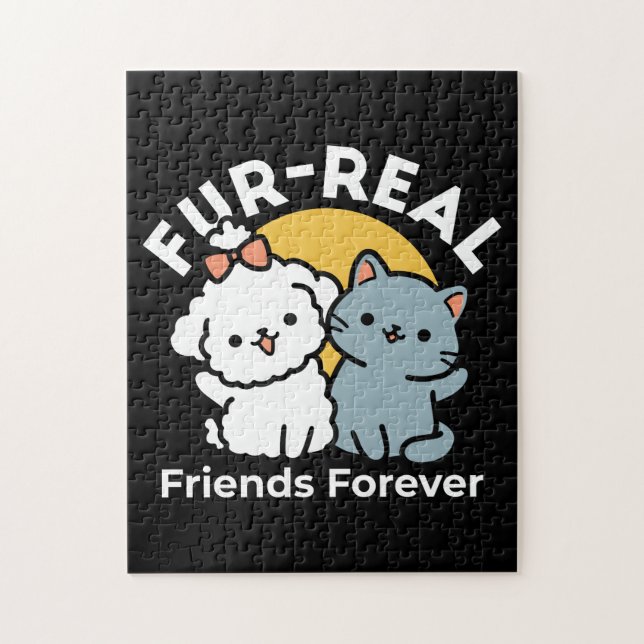 Fur-Real Friends Forever | Cute Cat & Dog Duo Jigsaw Puzzle (Vertical)