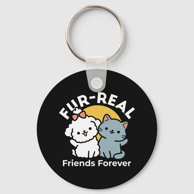 Fur-Real Friends Forever | Cute Cat & Dog Duo Keychain (Front)