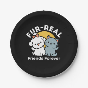 Fur-Real Friends Forever   Cute Cat & Dog Duo Paper Plates