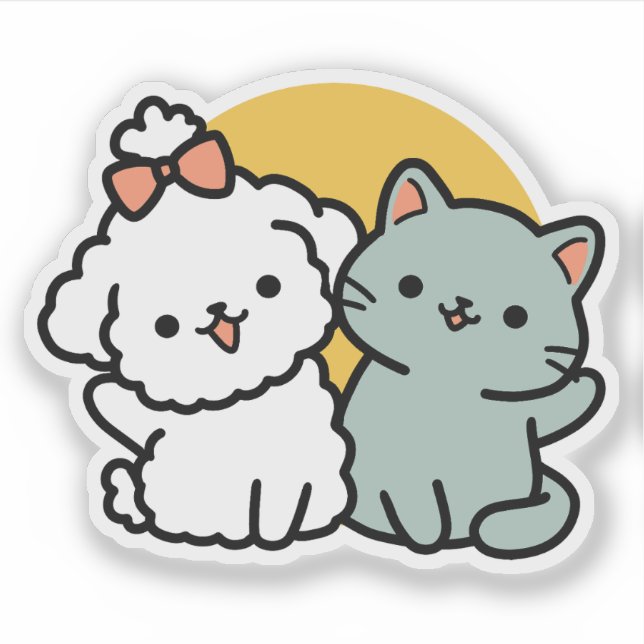 Fur-Real Friends Forever | Cute Cat & Dog Duo Sticker (Front)