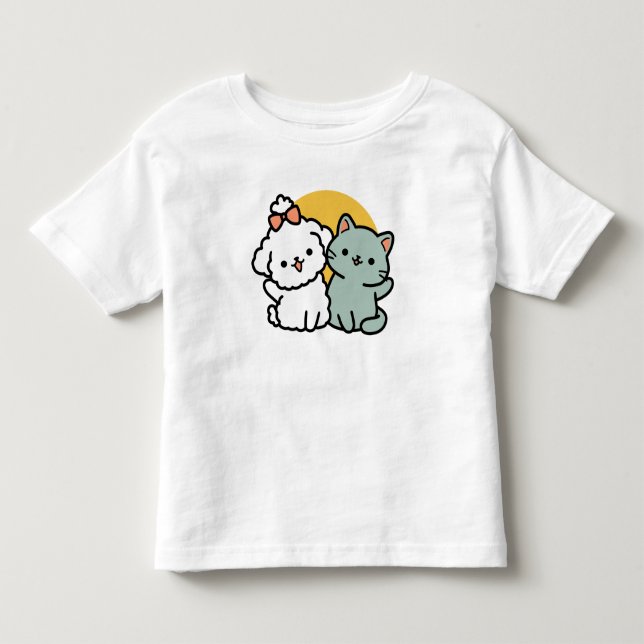 Fur-Real Friends Forever | Cute Cat & Dog Duo Toddler T-shirt (Front)