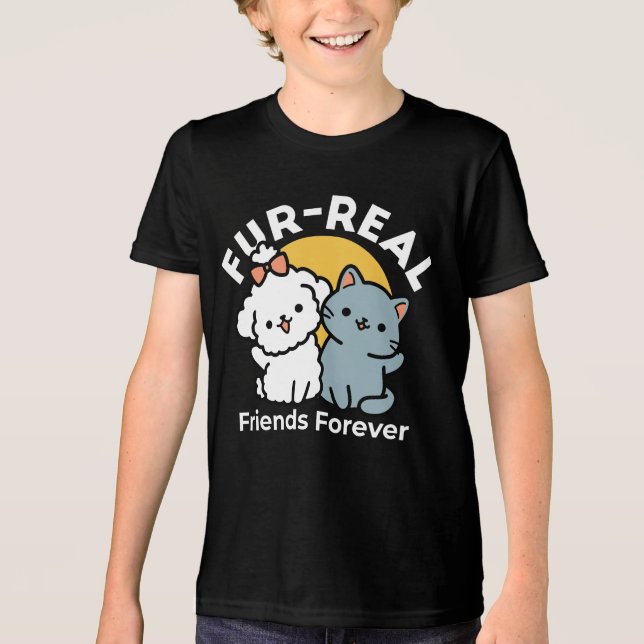 Fur-Real Friends Forever | Cute Cat & Dog Duo Tri-Blend Shirt (Front)