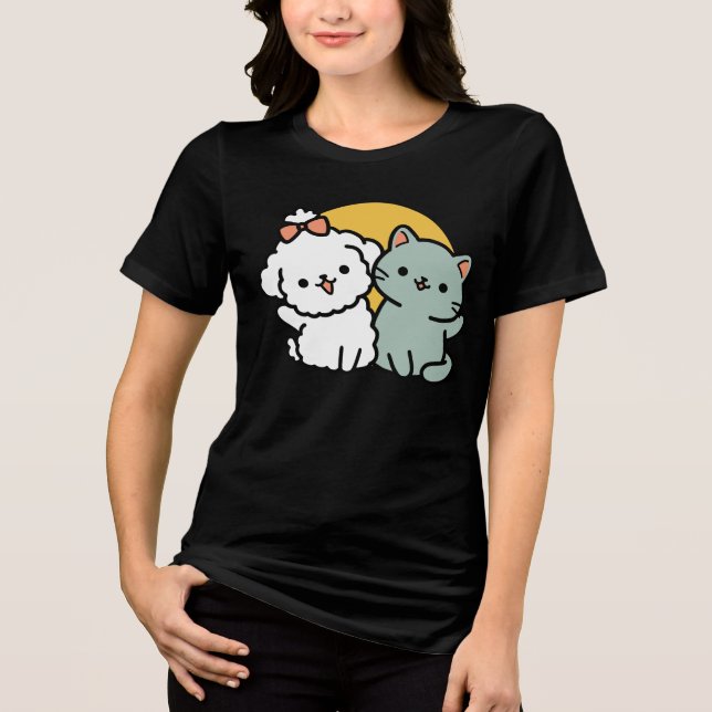 Fur-Real Friends Forever | Cute Cat & Dog Duo Tri-Blend Shirt (Front)