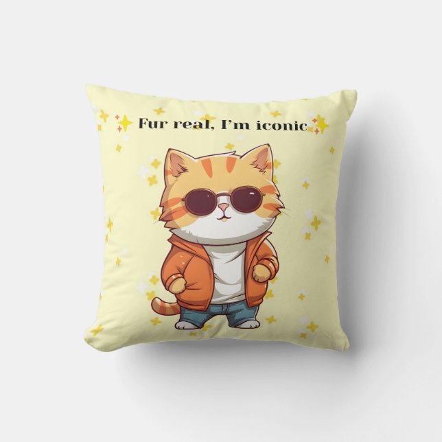 Fur Real, I’m Iconic | Funny Cat Decorative Pillow (Front)