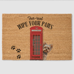 "Fur-real Wipe Your Paws" Red Phone Booth Fiber Doormat