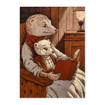 Furet reading a book to a young ferret