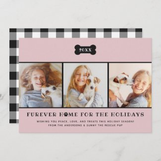 Furever Home for the Holidays Pink Pet Dog Photo Holiday Card