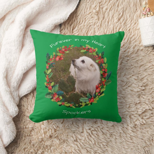 FURever In My Heart Christmas Pet Template / Green Throw Pillow (Blanket)