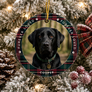 Furever Loved Rustic Plaid Pet Memorial Ceramic Ornament