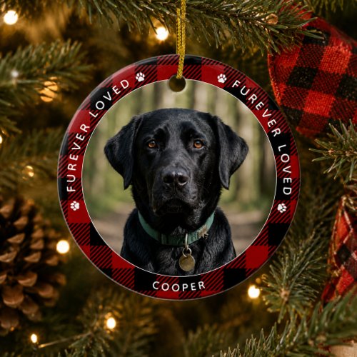 Furever Loved Rustic Plaid Pet Memorial Ceramic Ornament