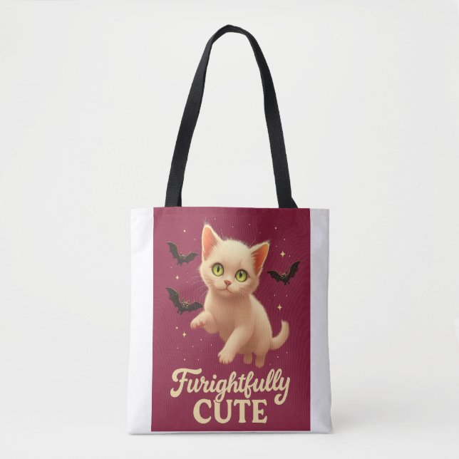 Furightfully Cute – Halloween Cat T-Shirt Tote Bag (Front)