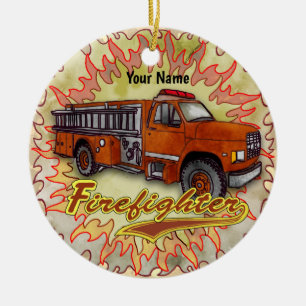 Furious Firetruck firefighter Ceramic Ornament