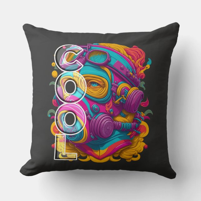 FURISTIC FIGURE WITH GAS MASK. THROW PILLOW (Front)