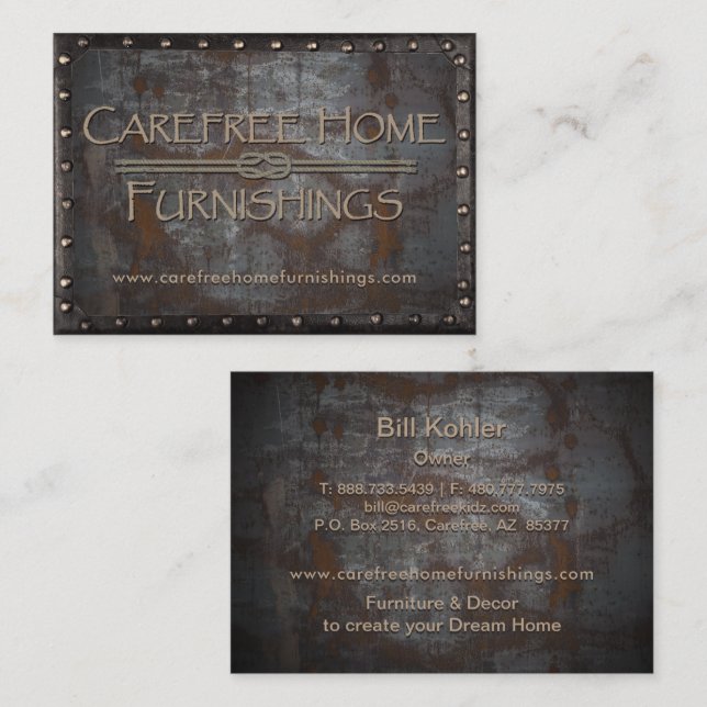 Furnishings Rusty Metal Framed Vintage Business Card (Front/Back)