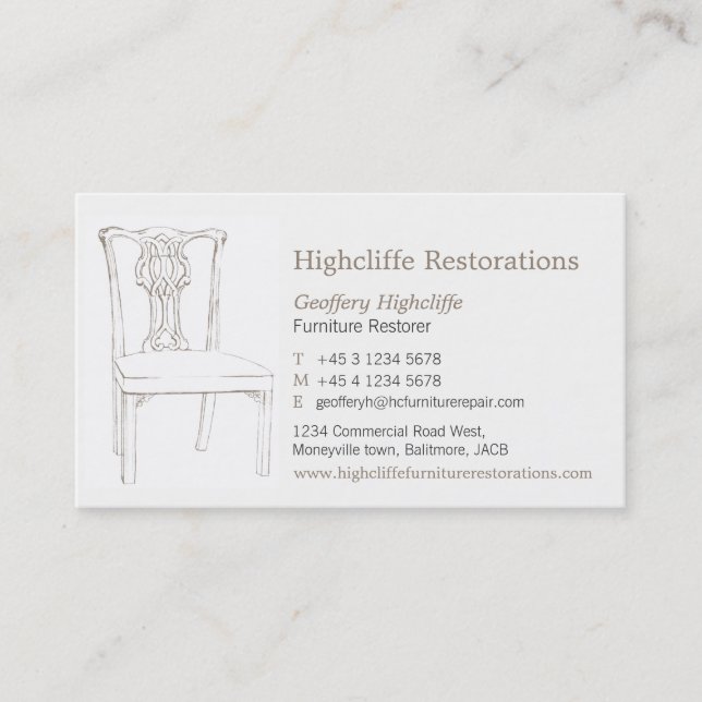 Furniture antique chair restorations business card (Front)