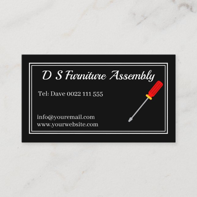 Furniture Assembly Screwdriver Black Business Card (Front)