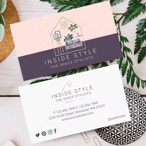 Furniture Decor Stylish Home Staging Pink  Violet Business Card