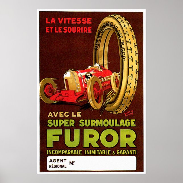Furor Tires ~ Vintage Automobile Tire Ad Poster (Front)