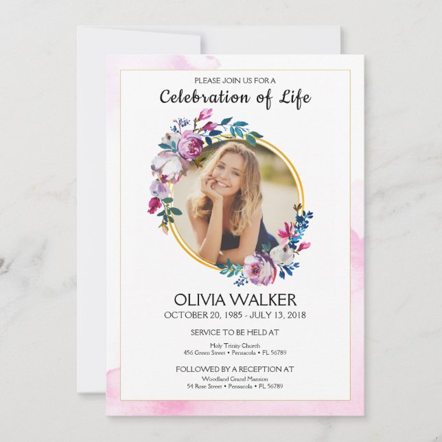 Furple Flowers Funeral Celebrating the life Invitation (Front)