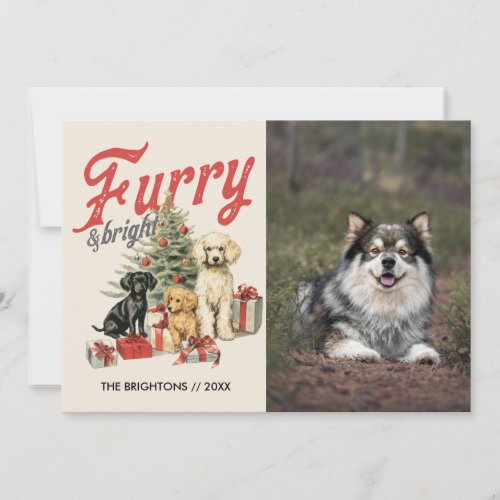 FURRY AND BRIGHT CHRISTMAS DOG PET ANIMAL HOLIDAY CARD