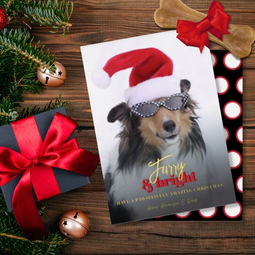 Furry and Bright Christmas Dog Photo Foil Holiday Card