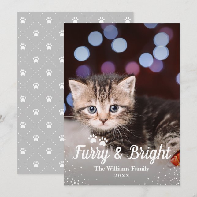 Furry and Bright Christmas Pet Photo Holiday Card (Front/Back)