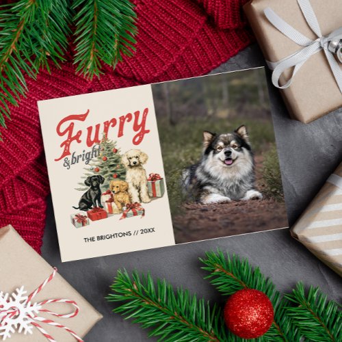 FURRY AND BRIGHT MERRY CHRISTMAS DOG PET FURBABY HOLIDAY POSTCARD