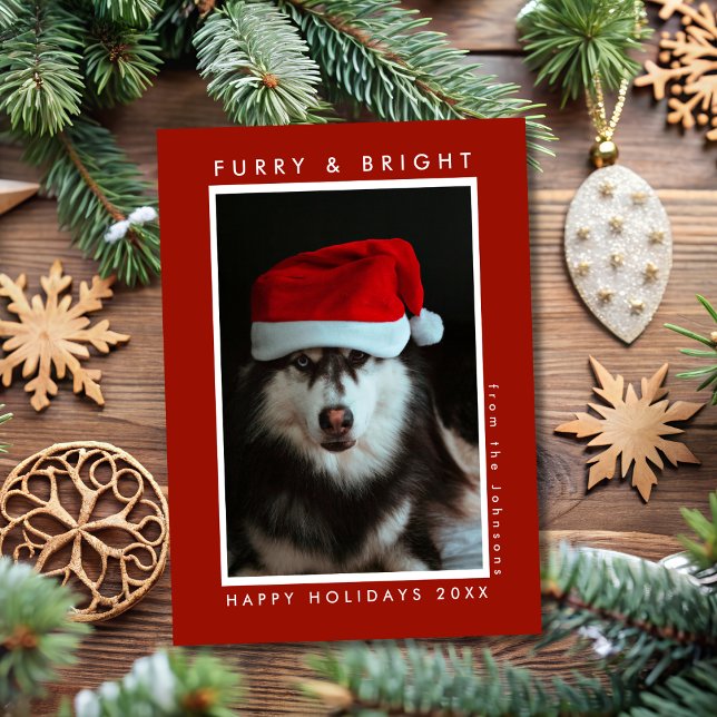 Furry and Bright Paw Print Red Pet Photo Christmas Holiday Card (Creator Uploaded)