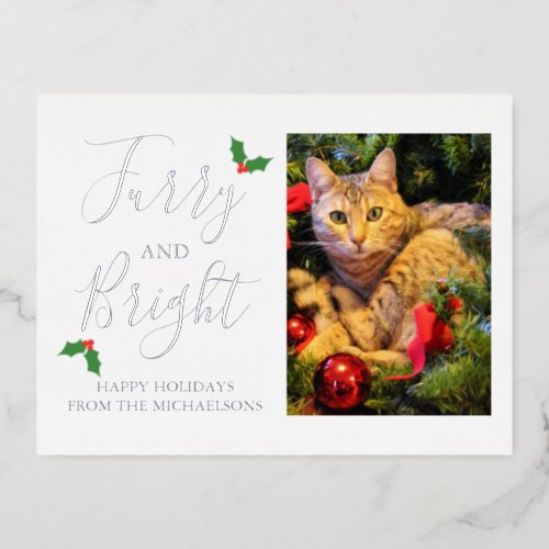 Furry and Bright Pet Photo Christmas Foil Holiday Postcard