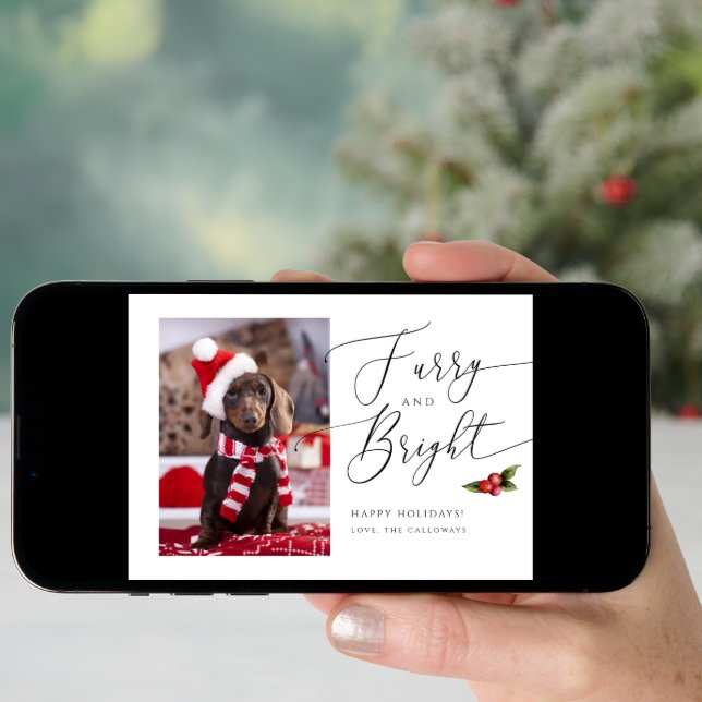 Furry and Bright Pet Photo Christmas Holiday Card (Front Digital)