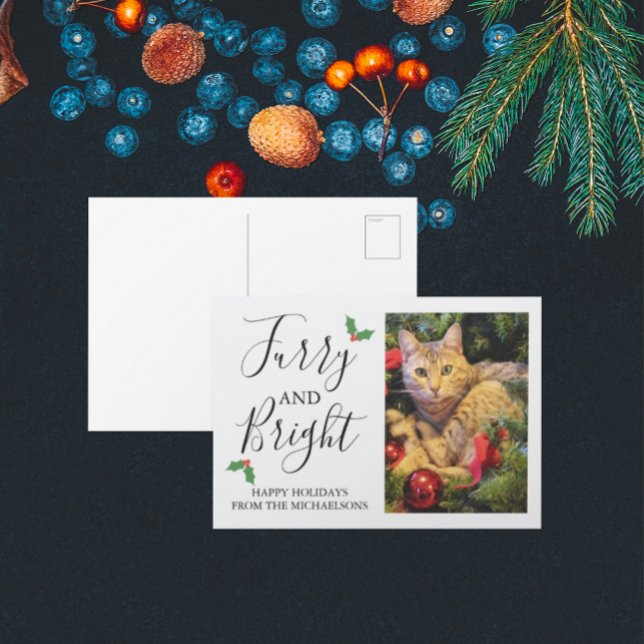 Furry and Bright Pet Photo Christmas Holiday Postcard (Creator Uploaded)