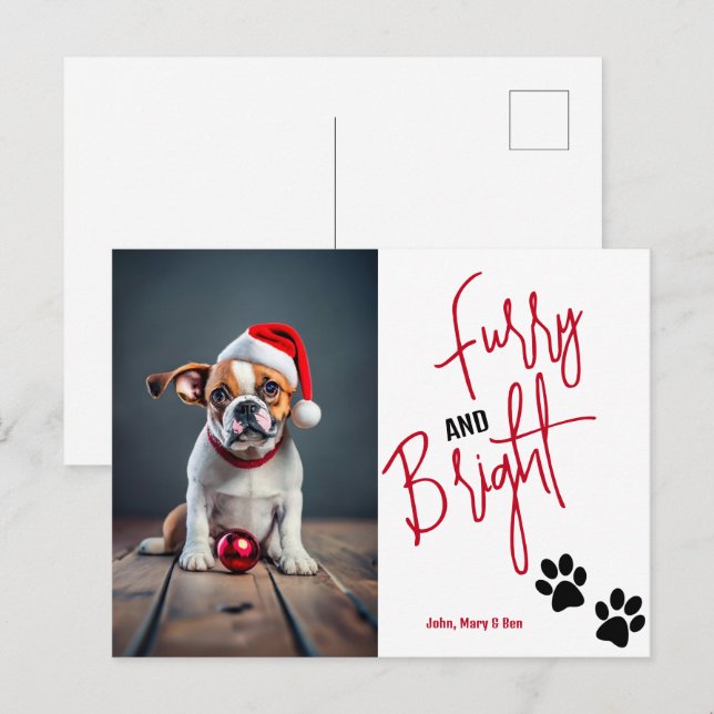 Furry and Bright Pet Photo Christmas Red Postcard (Front/Back)