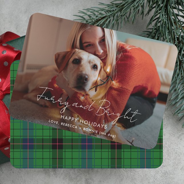 Furry and Bright Photo Tartan Christmas Holiday Card (Furry and Bright Photo Tartan Christmas Holiday Card)